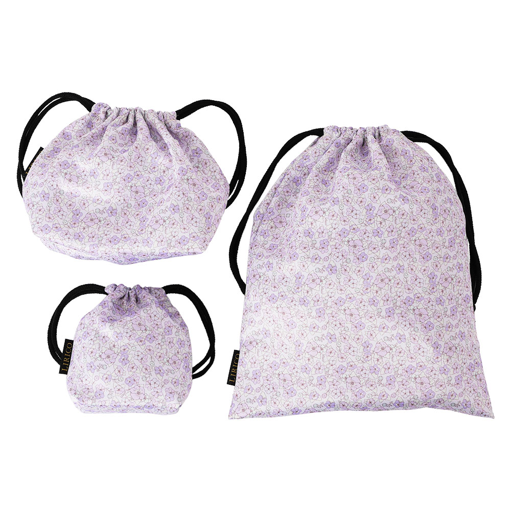 巾着ポーチ 大中小 3点セット Floral Purple フローラル・パープル 送料無料