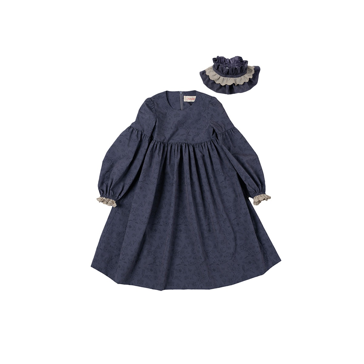 【予約：3月上旬以降発送】シェリーローブ キッズウエア パフスリーブ 長袖ワンピース＆付け襟 パープル