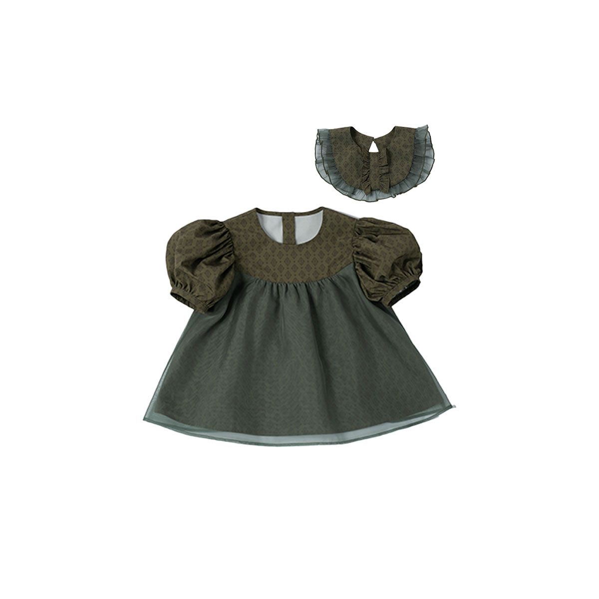 【予約：3月上旬以降発送】シェリーローブ キッズウエア パフスリーブ 半袖トップス＆付け襟 グリーン