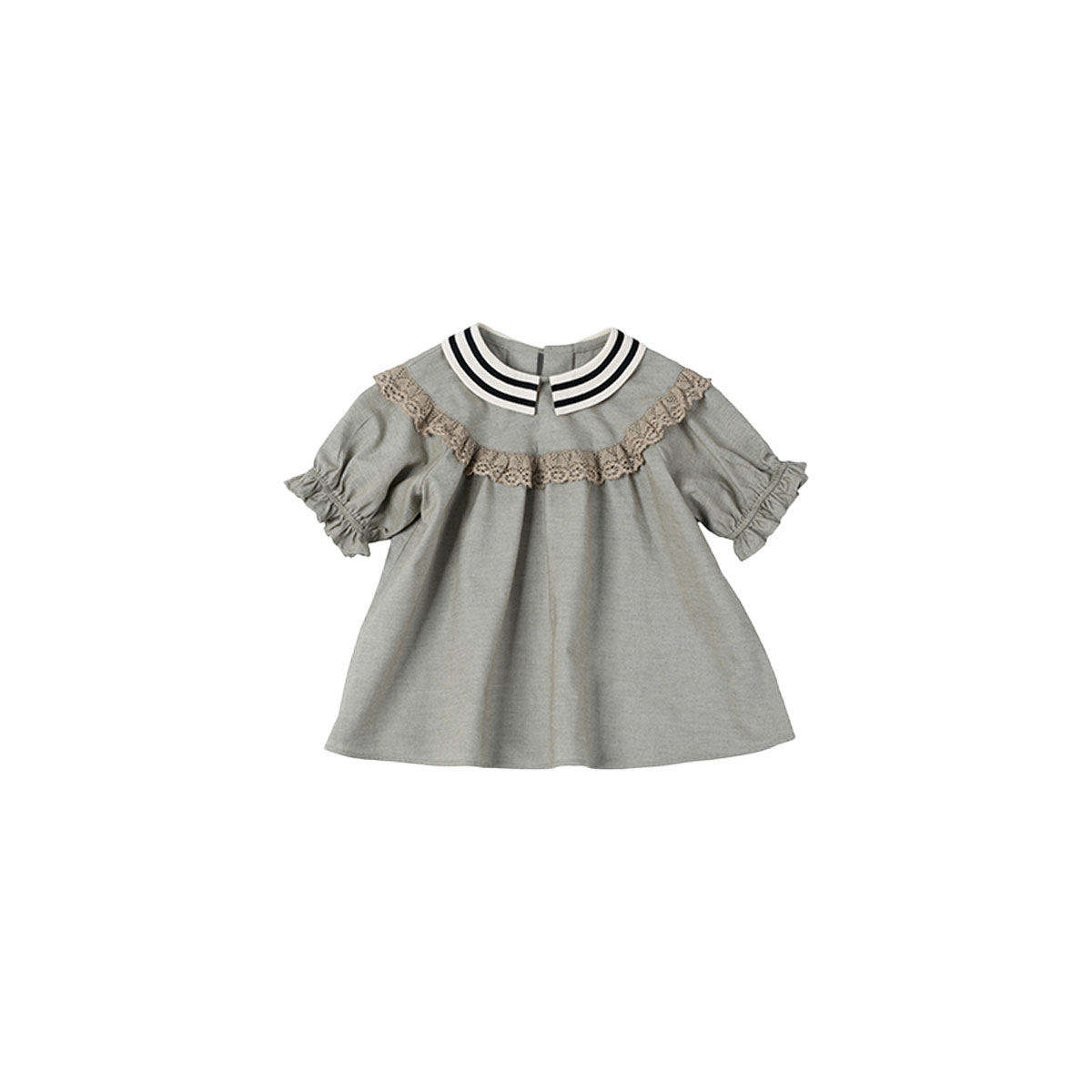 【予約：3月上旬以降発送】シェリーローブ キッズウエア ボーダー パフスリーブ 半袖トップス グリーン