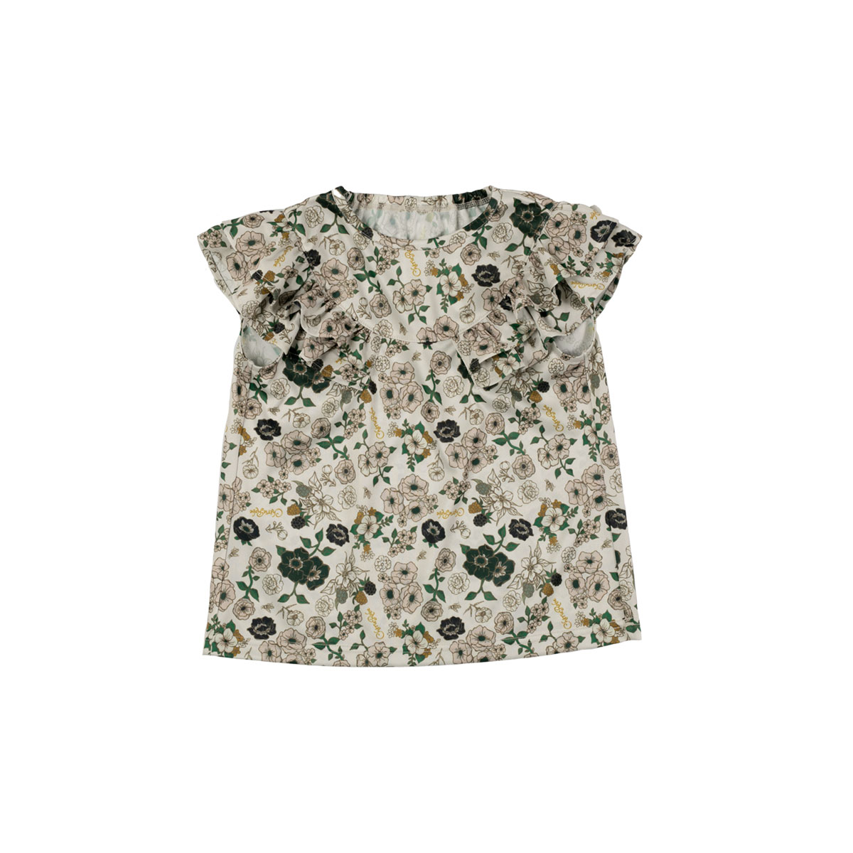 【予約：3月上旬以降発送】シェリーローブ キッズウエア ノースリーブ フリル プリントTシャツ アイボリー