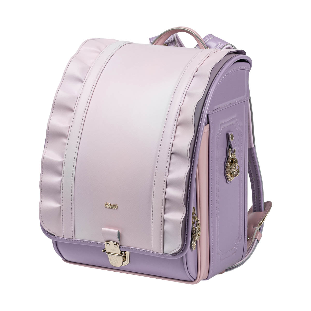 ランドセル フェアリーフリル ドリーミーパープル 半かぶせタイプ リリコ やわらかな曲線を描くフリルを贅沢にあしらった特別なランドセル 上品さと愛らしさを兼ね備えたデザイン