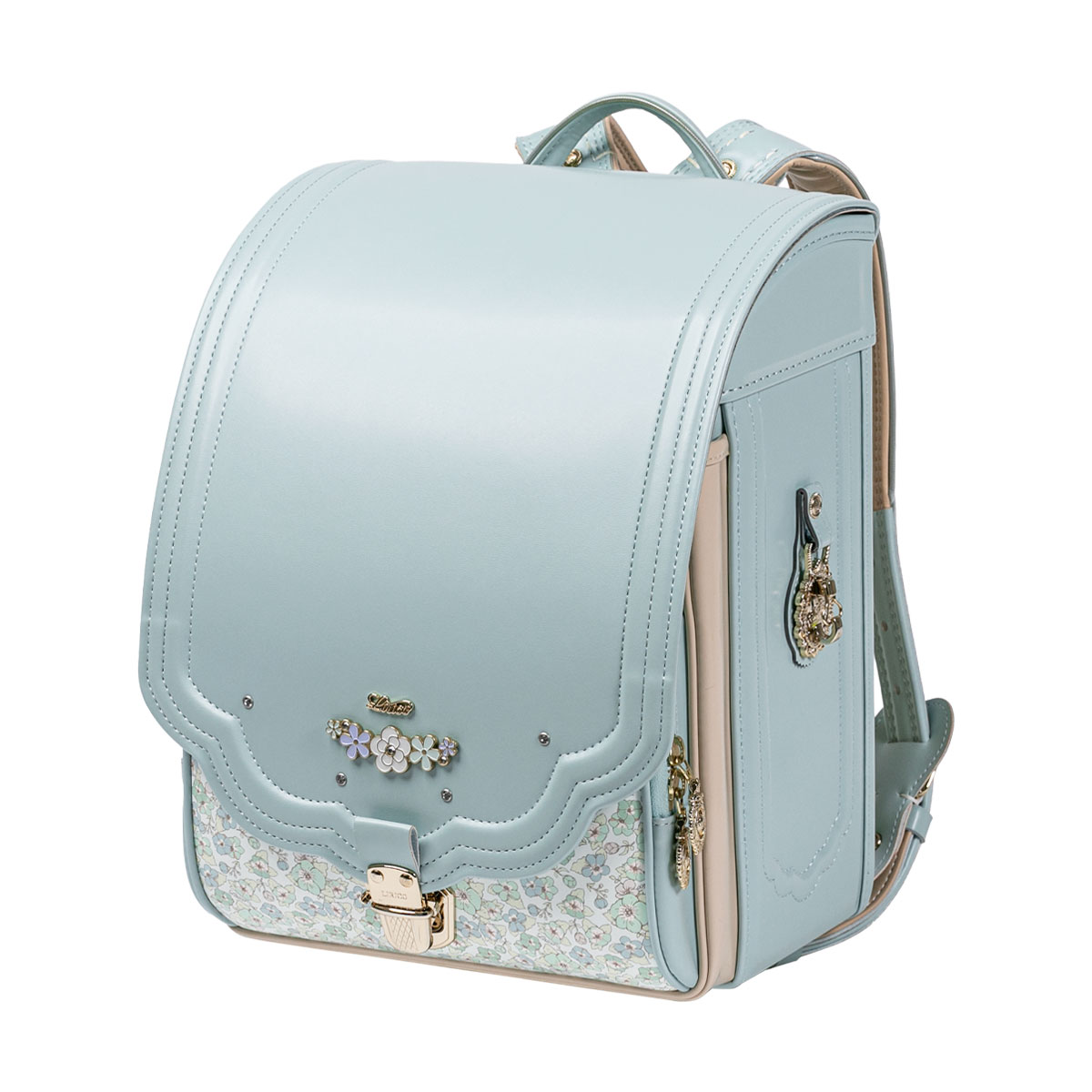 ランドセル ロメリア エバーミント 半かぶせタイプ リリコ 花びらの形のかぶせ 花々と輝くストーンの調べが奏でる可憐な女の子ランドセル