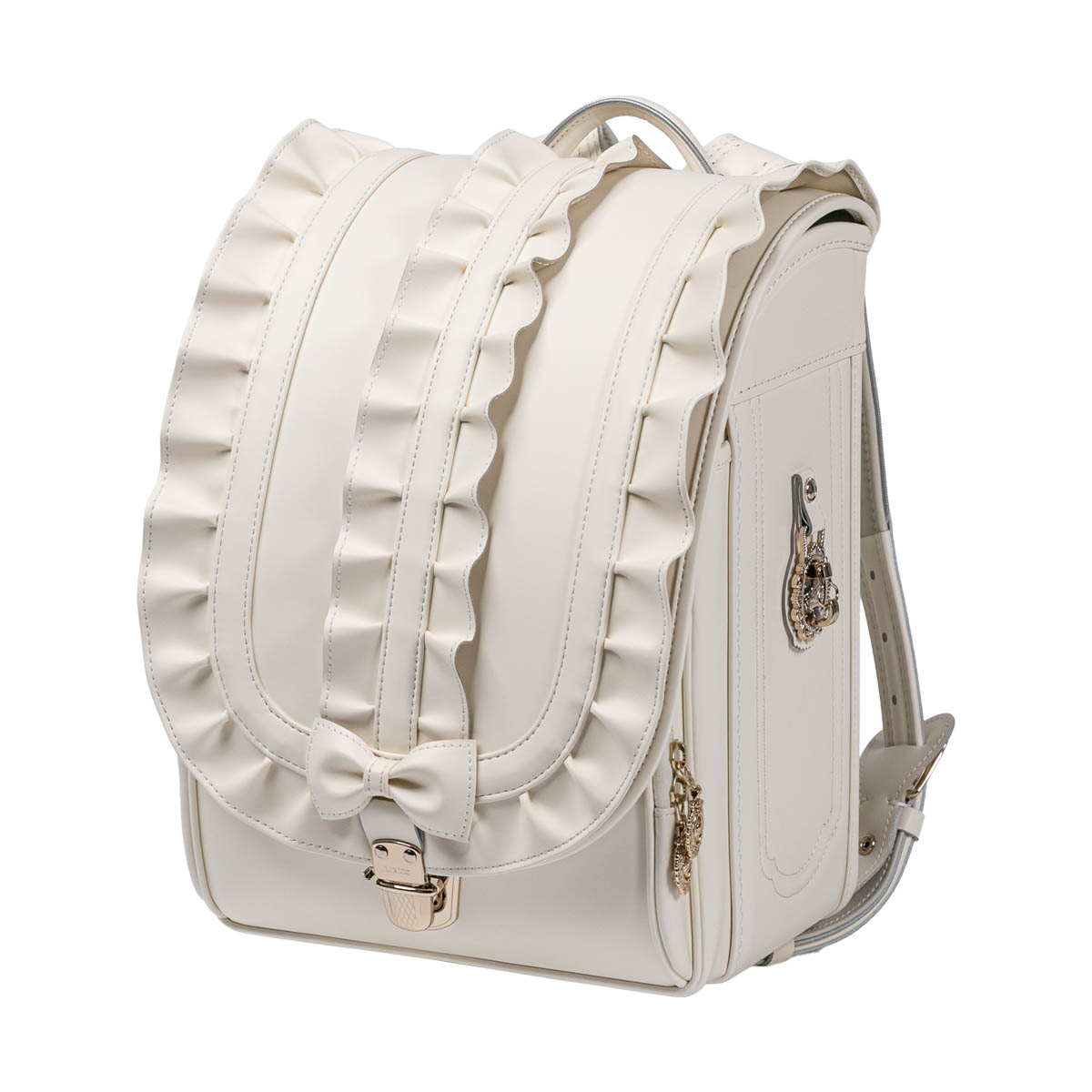 ランドセル メルティーフリル スノードロップ 半かぶせタイプ リリコ 重なるフリルが、装いにそっと可憐さを添える女の子ランドセル